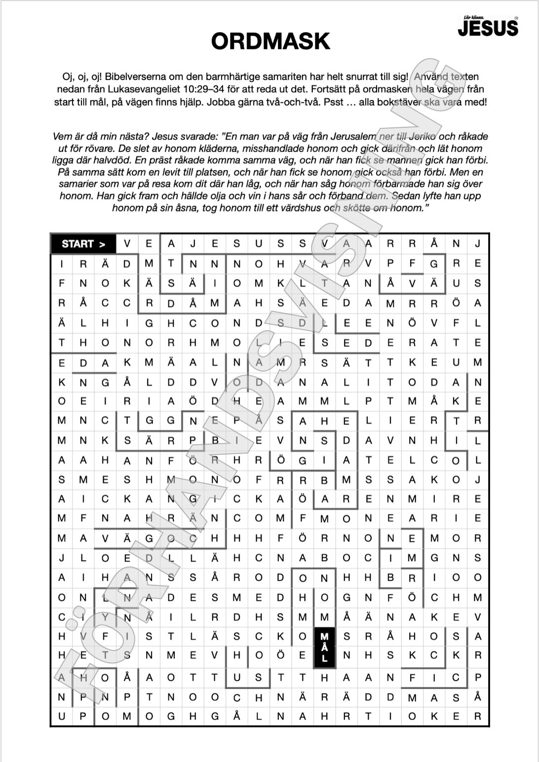 Pyssel- & aktivitetsblad Lär känna Jesus