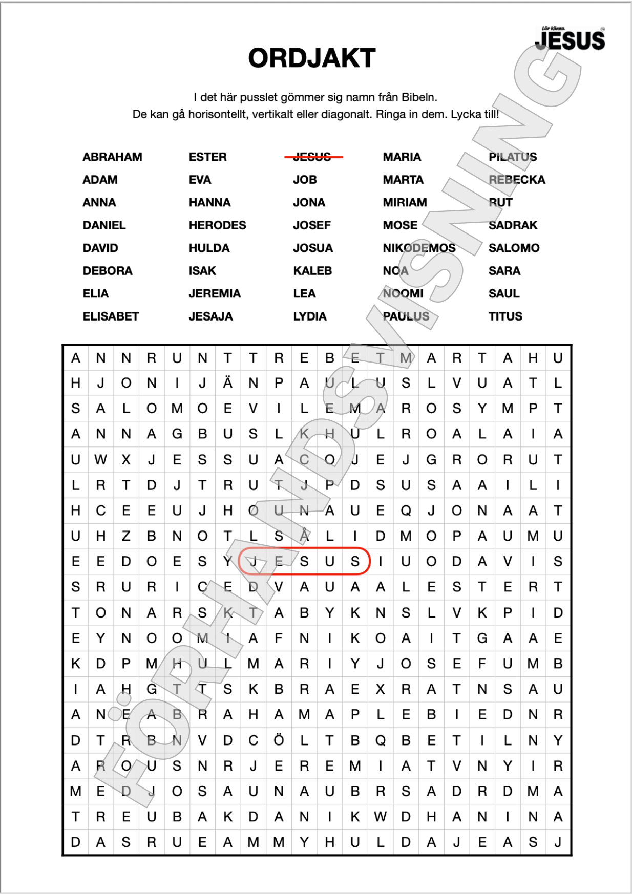 Pyssel- & aktivitetsblad Lär känna Jesus