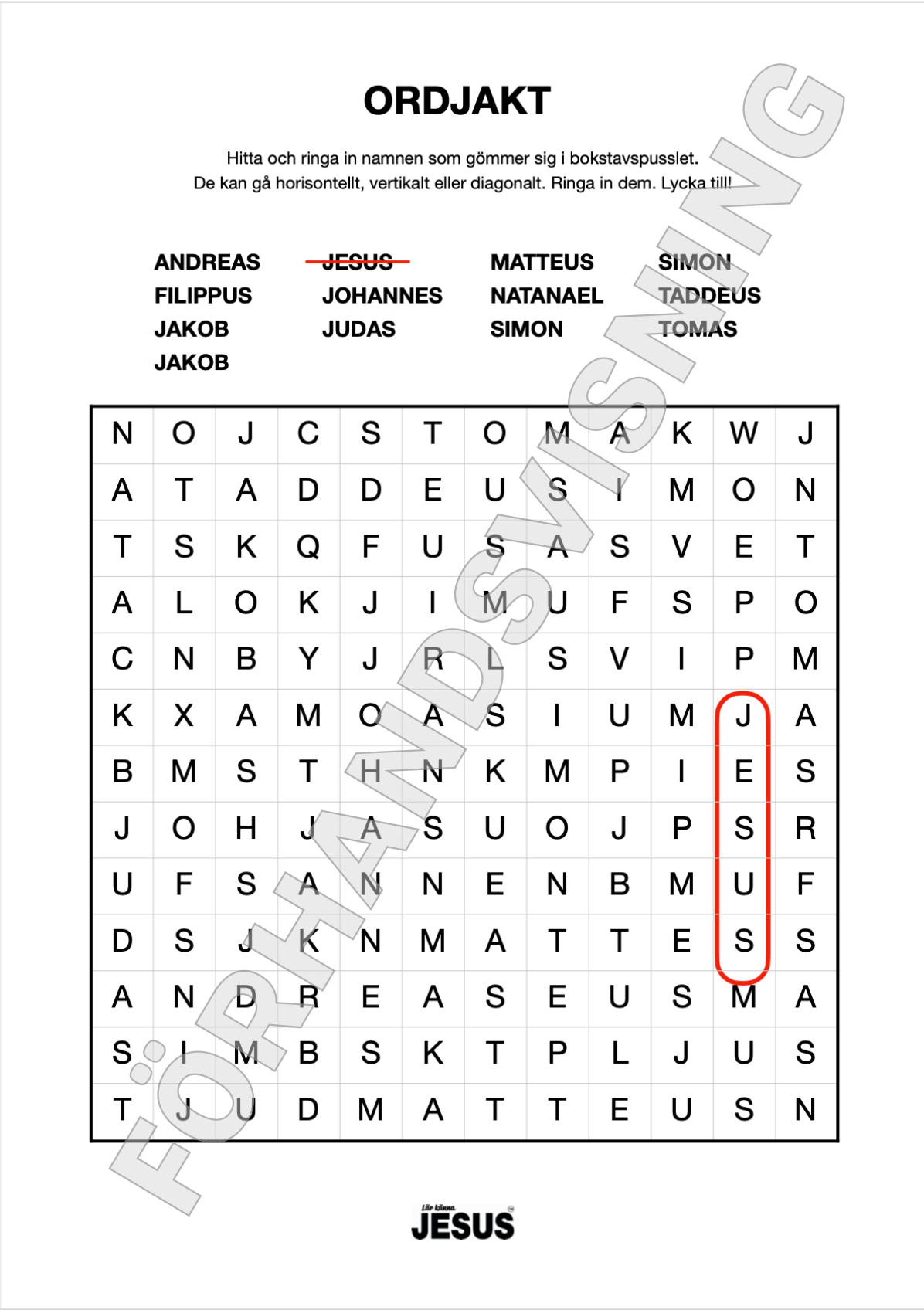 Pyssel- & aktivitetsblad Lär känna Jesus