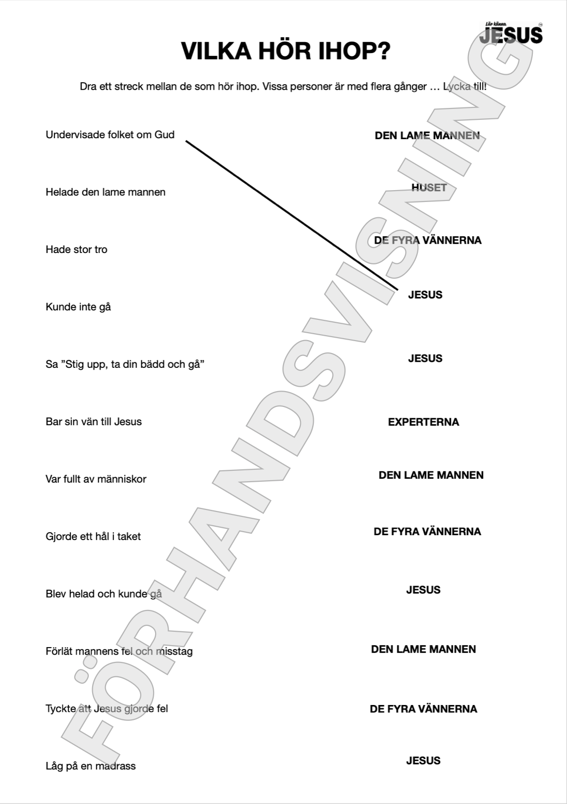 Pyssel- & aktivitetsblad Lär känna Jesus