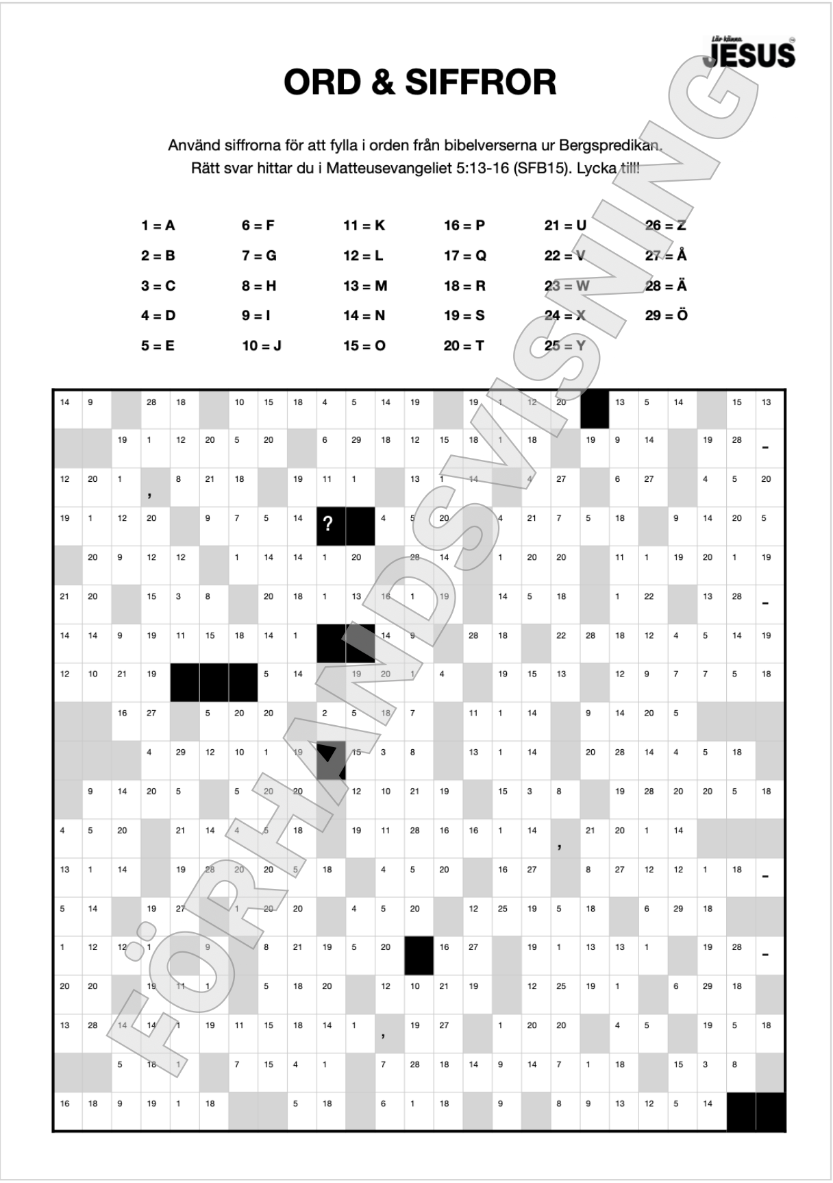 Pyssel- & aktivitetsblad Lär känna Jesus